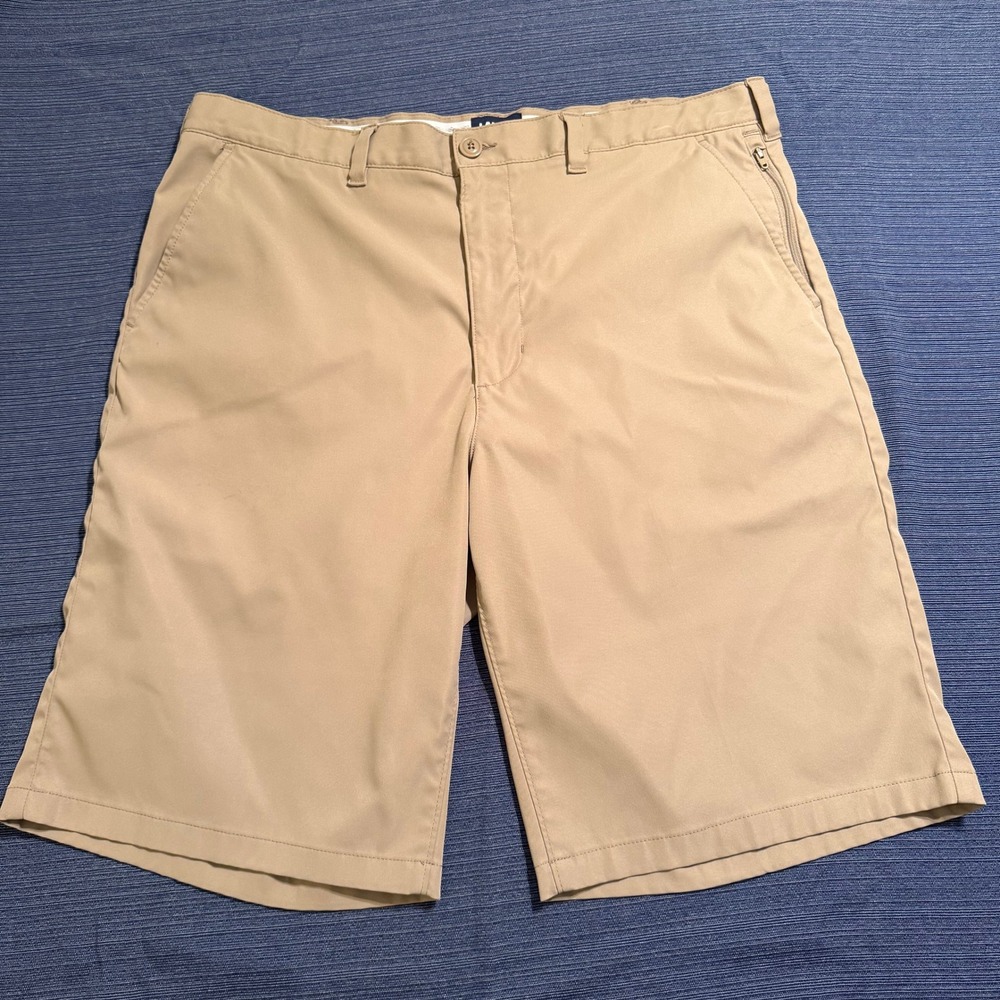 Lands End Mens Performance Golf Shorts Tan Khaki Size 37 Stretch Zip Pockets